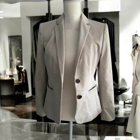 ANN TAYLOR Beige Long Sleeve Jacket Blazer Size 4 - Picture 1 of 6